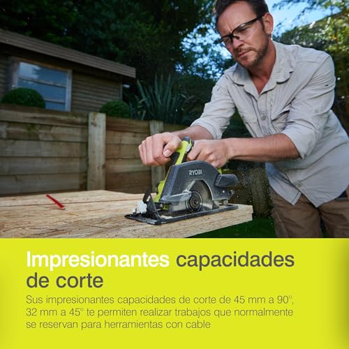 Miniatura 15 de Ryobi - Sierra Circular 18v One Hoja Ø 150 Mm - Para Cualquier Corte Recto Y En Bisel, Canto De Tablas, Vigas, Tablones En Ebanistería, Carpintería Y Trabajos En Madera - R18csp-0