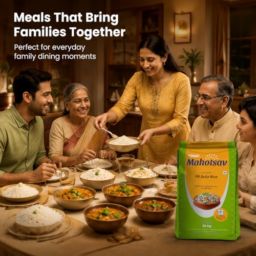 Image of Mahotsav PR Sella Rice 26 Kg - Premium Parboiled Long Grain Rice, Fortified with Vitamins & Minerals, Ideal for Everyday & Festive Meals