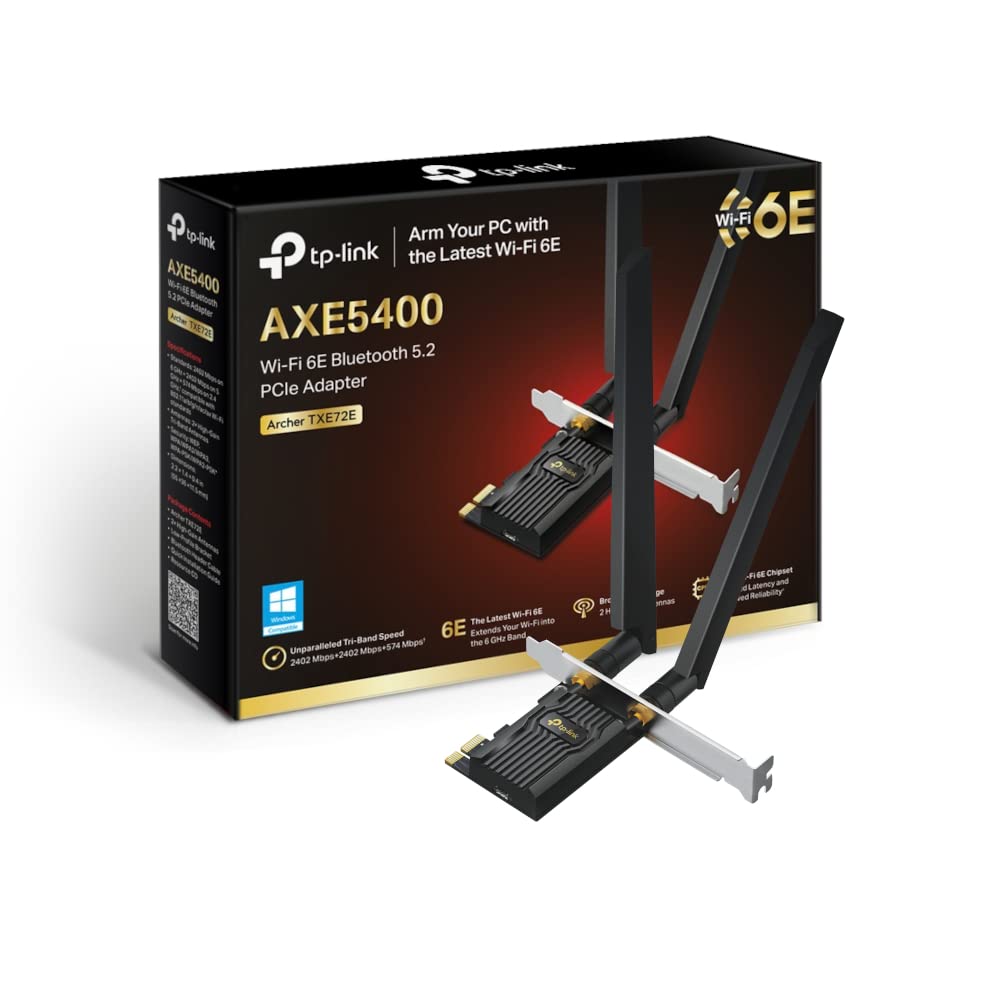 TP-Link AXE5400 Adaptateur PCI Express Wi-FI 6E Bluetooth 5.2 avec Deux antennes, Puce Intel Wi-FI 6E, Support Discret Inclus, sécurité WPA3 (Archer TXE72E)