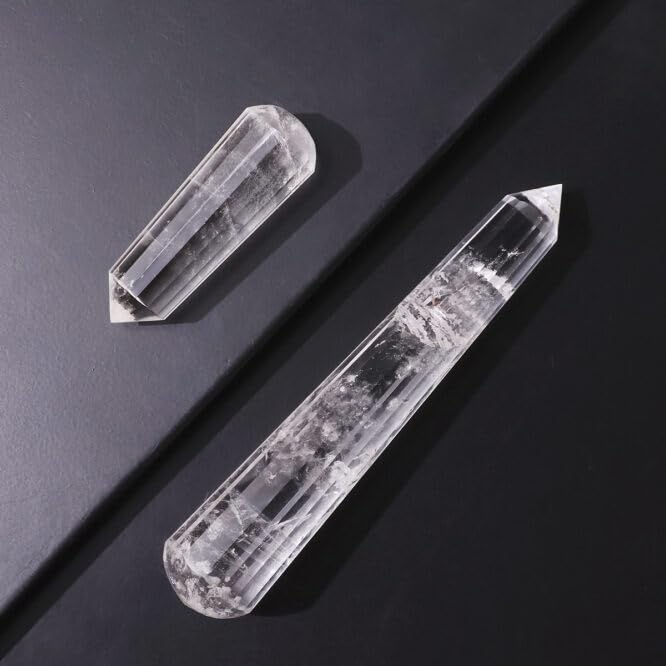 Image of Clear Quartz Crystal Wand Point (100-120g) Natural Polished Gemstone for Reiki, Meditation, Chakra Healing, Energy Amplification, Massage Therapy, Feng Shui Decor & Gifting