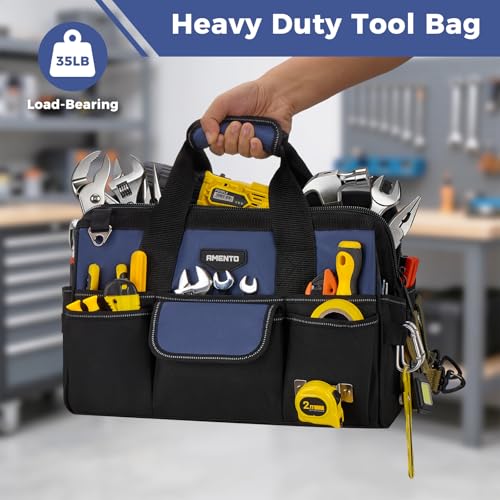Image of 16-Inch Heavy Duty Tool Bag, 22 Pockets Empty Tool Box Organizer Storage, Soft Large Tote Toolbox Organization Portable Handle Carry Drill Toolbag for Handyman Home DIYer, Dad Men Gifts, Blue