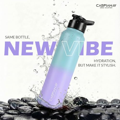 Image of CASPIAN / / / HIke ISI Certified Stainless Steel Water Bottle 1ltr.(Purple & Green, 1 Litre) | Leak Proof Sipper for Fridge Home Office Travel School Kids Boys Girls Adults Sports Gym Gift |BPA Free