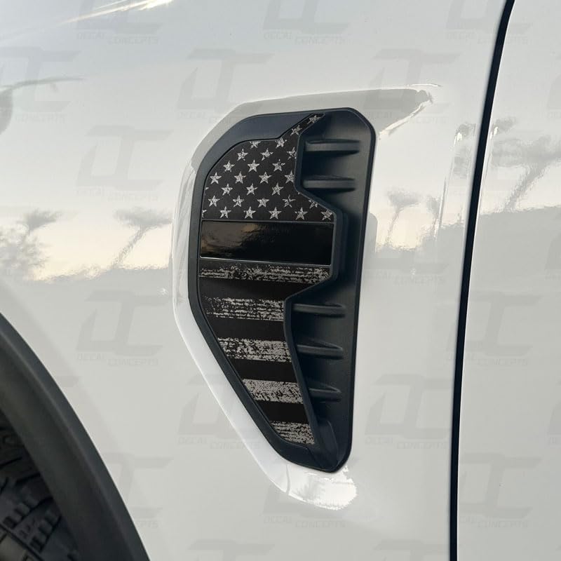 Decal Concepts American Flag Fender Badge Emblem Accent Decal Kit - Compatible with Ranger (2024+) (Flag Style (Red-White-Blue Distressed))