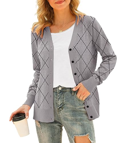 Image of VIISHOW Women Long Sleeve Button Down V Neck Lightweight Basic Knit Sweater Cardigan