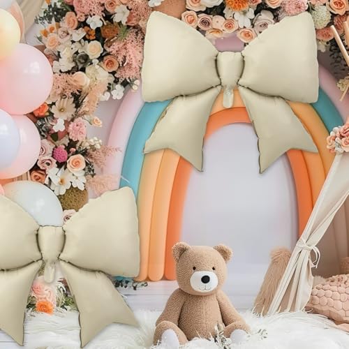 Image of 2pcs Large Bow Balloons, Bow Themed Party Decorations Elegant Coquette Balloons for Coquette Birthday Wedding Engagement Party Decoration (cream color)