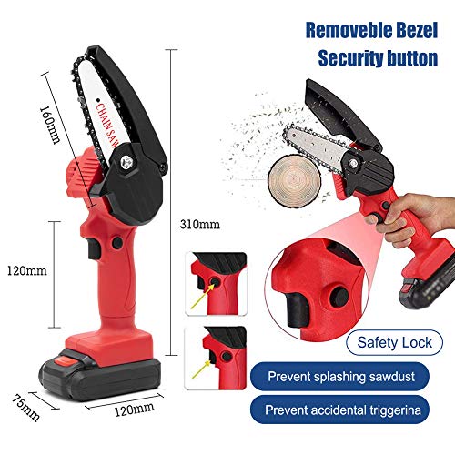 Mini Chainsaw Set Cordless Electric Protable Chainsaw with 4 Chain and Splash Board 0.7kg Lightweight Pruning Shears Chainsaw for Garden Tree Branch Wood Cutting(4-Inch 24V 550W),Mini Chainsaw red