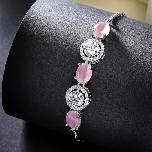 Image of ZENEME Rhodium Plated Brass Crystal Stylish Silver Plated American Diamond Melodic Opulence Bracelets For Women & Gifts For Girls Jewellery