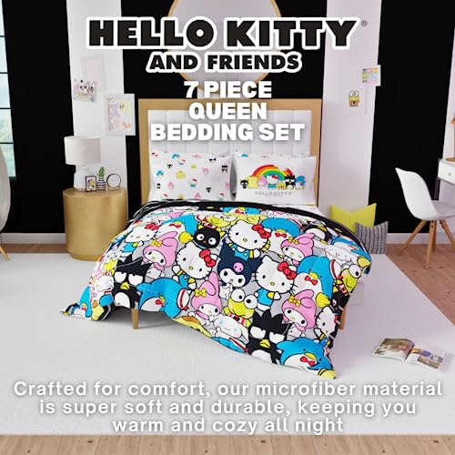 Image of Franco Collectibles Hello Kitty & Friends Bedding 7 Piece Super Soft Comforter and Sheet Set with Sham, Queen, (Official Licensed Product)