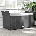 YITAHOME 90 Gallon Outdoor Wicker Storage Bench w/Cushion, Large PE Rattan Deck Storage Box w/Handles & Hydraulics for Patio Furniture, Cushions, Garden Tools, Pool & Sports Equipment, Black&Grey