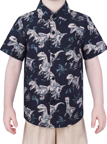 Image of Boys Hawaiian Button Down Shirt, Pure Combed Cotton Short Sleeve Size 3-15Y
