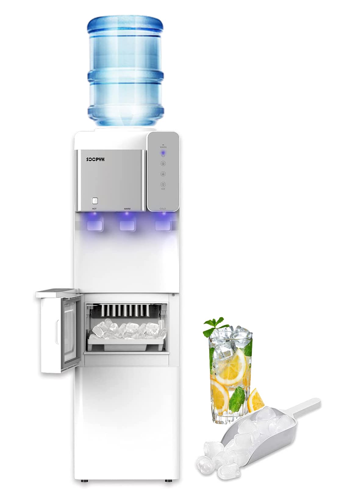 Hot and Cold Water Dispenser with Ice Maker for 5 Gallon Bottle Water Cooler Dispenser Built-in Ice Maker 27 lbs in 24 hrs with Child Safety Lock