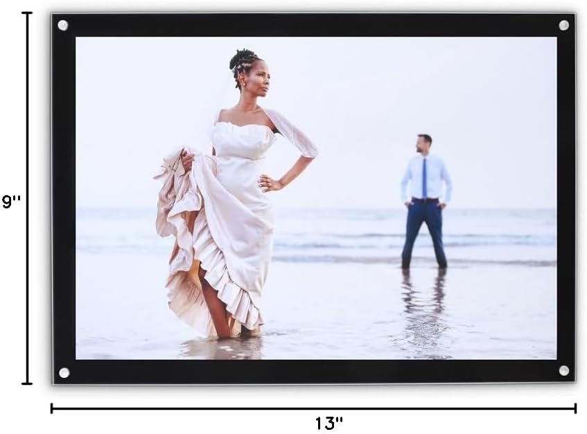 Magnetic Photo Frame, For 12" x 8" Photos, Acrylic, Black or Clear, Actual Size 13" x 9" (Black)