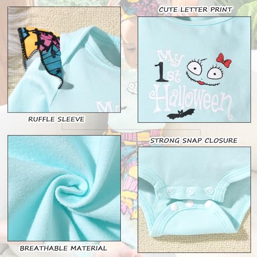 HINTINA Newborn Infant Baby Girl First Halloween Outfits Bodysuit Bell Bottom Pants Clothes Set With Headband4