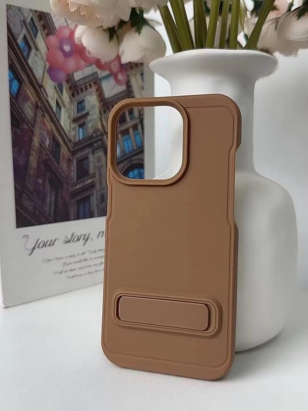 Image of COVERLY for iPhone 12 Pro Simple Frosted Stand TPU Stylish Phone case, Full Protection Built-in Candy Color Kickstand PC Holder Anti-Fall Soft Rubber Mobile Back Cover for Apple iPhone 12 Pro (Brown)