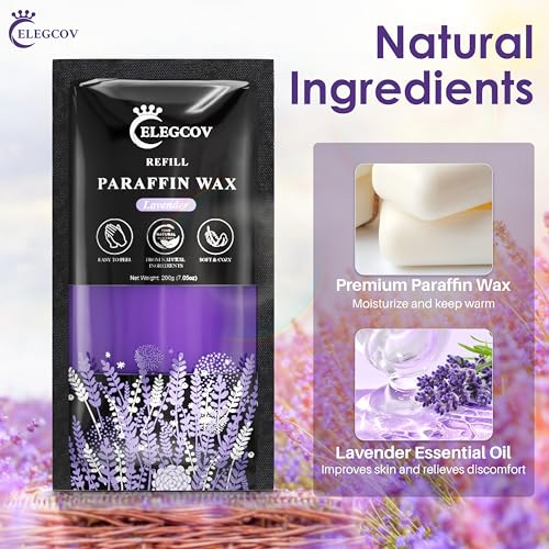 ELEGCOV Paraffin Wax Refills-10 Pack Lavender Scented Paraffin Wax for Hand and Feet, Parrafin Wax Bath Blocks for Wax Machine, Relieves Muscle Fatigue, Deeply Hydrates, Moisturizes and Nourishes