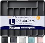 Kitsure Large Cutlery Drawer Organiser for Kitchen - Adjustable Cutlery Tray for Effortless Utensil Sorting, Versatile Kitchen Storage & Organisation Solution, Black, 34.8 x 3.9 x 27.8~50.0 cm