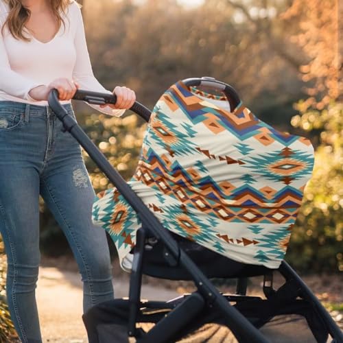 Image of Coldinair Native Aztec Geometric Ultra Soft and Stretchy Car Seat Cover for Baby Boys Girls,Car Seat Canopy Nursing Cover,Multi-use Cover,Baby Breastfeeding Cover