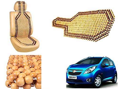 Image of Car Bead Seat Wooden Beads Cushion Cover Pad for Chevrolet Beat Type 1, Acupressure Sitting Seat Cover | Cream Color - Pack of 1