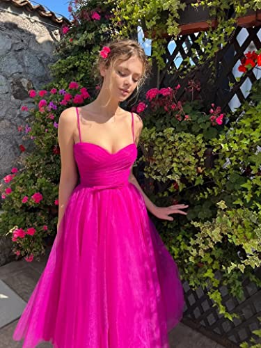 Women's Tulle Tea Length Prom Dresses Spaghetti Straps Sweetheart Formal Party Evening Gowns with Pockets3