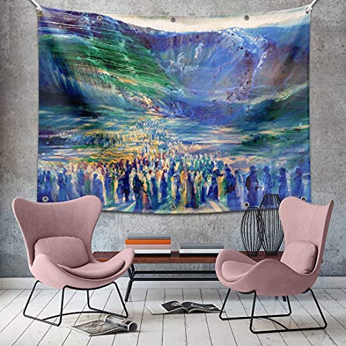 Crossing The Red Sea Sukkah Tapestry - Large Outdoor Fabric Succos Decoration 50" x 76"