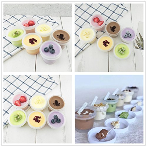 XICHEN 3.38 oz Thick PP plastic Jars with Lid - Yogurt Container - ice cream/Mousse cake/Dessert pudding, Spices, 1 Set (12 Jars+12 plastic spoons)
