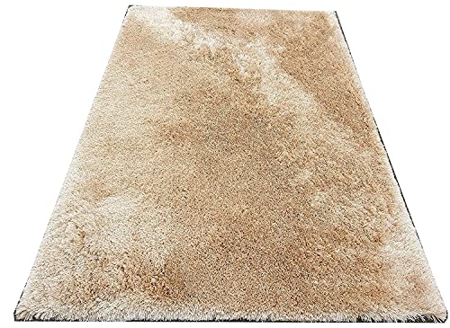 Image of A R Creations Anti Slip Fluffy Fur Plain Area Rug Made with Polyester and Microfiber for Home Office Kitchen Living Room Bedroom and DiningHall (6x9 Feet, Cream