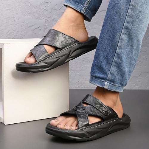 Image of Centrino Men's Slide Sandals | Stylish Adjustable Velcro Strap Sandal with Grip Insole | Casual Summer Footwear | Comfortable Casual Footwear for Office, Travel & Walking (9577)