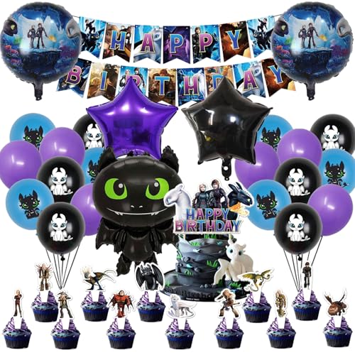 Décorations d'anniversaire pour garçon Kit de décoration d'anniversaire 37 pièces sur le thème des dessins animés : banderole, ballons en latex, ballons...