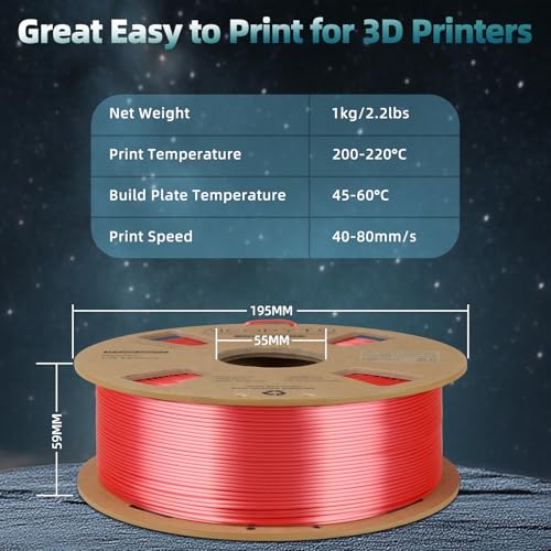 Image of Red Silk PLA Filament 1.75mm, 3D Printer Filament Silk Red PLA 1KG Spool (2.2lbs) Dimensional Accuracy Probability + /- 0.02mm Fits for Most FDM 3D Printers - Red PLA Silk