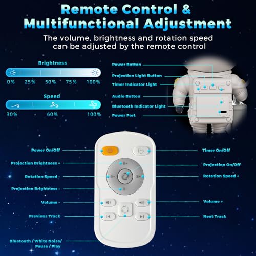 Astronaut Galaxy Projector Planetarium Star Projector, 12-in-1 Space Galaxy Light with Bluetooth 5.0 Speaker, White Noise, Timer & Remote Control, Night Sky Lamp for Bedroom, Home Theater, Party Décor by Romicta - Image 7