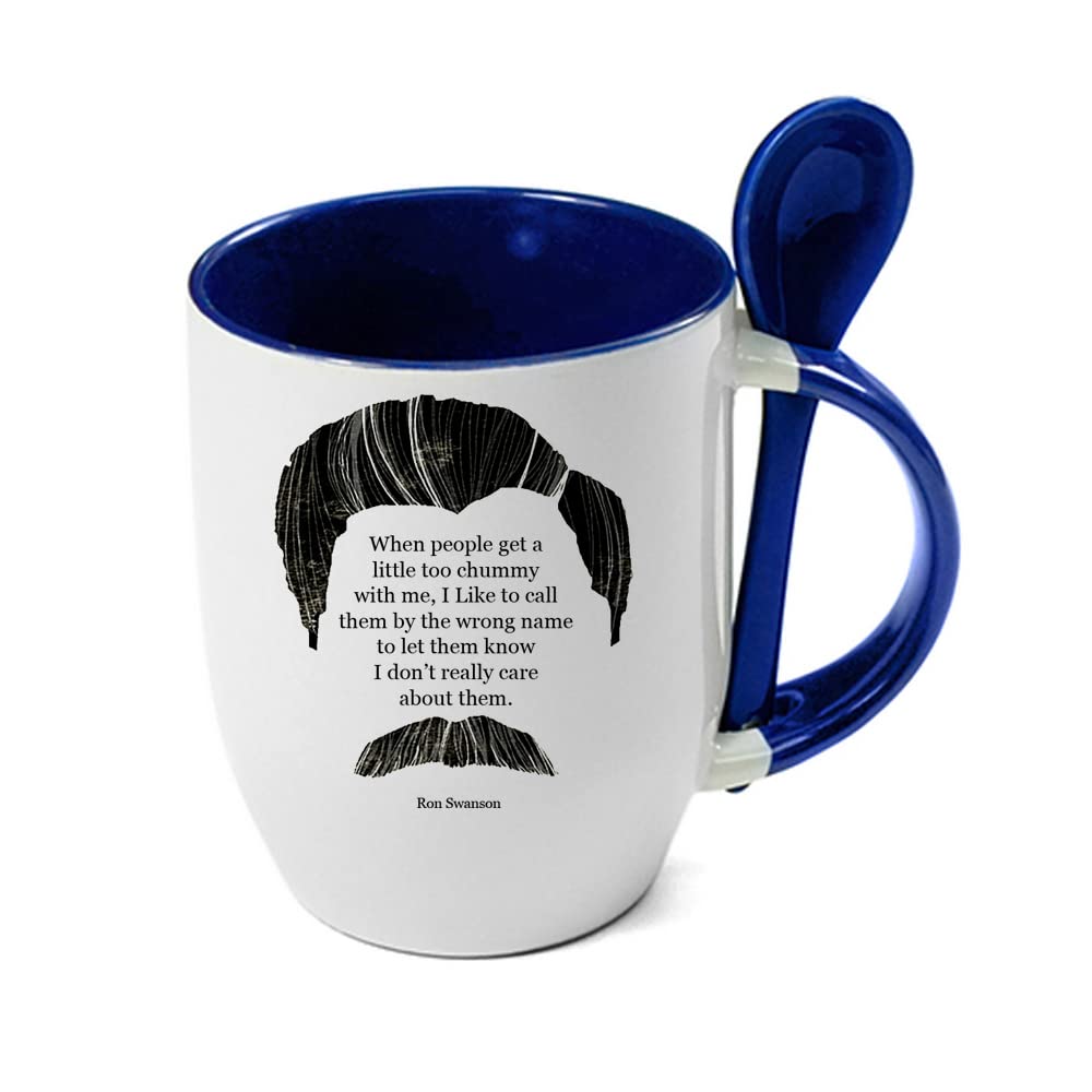 Giftme Ron Swanson Quote Birthday Secret Santa Coffee Tea Mug Unique Spoon Ceramic Mug. (Blue Spoon)
