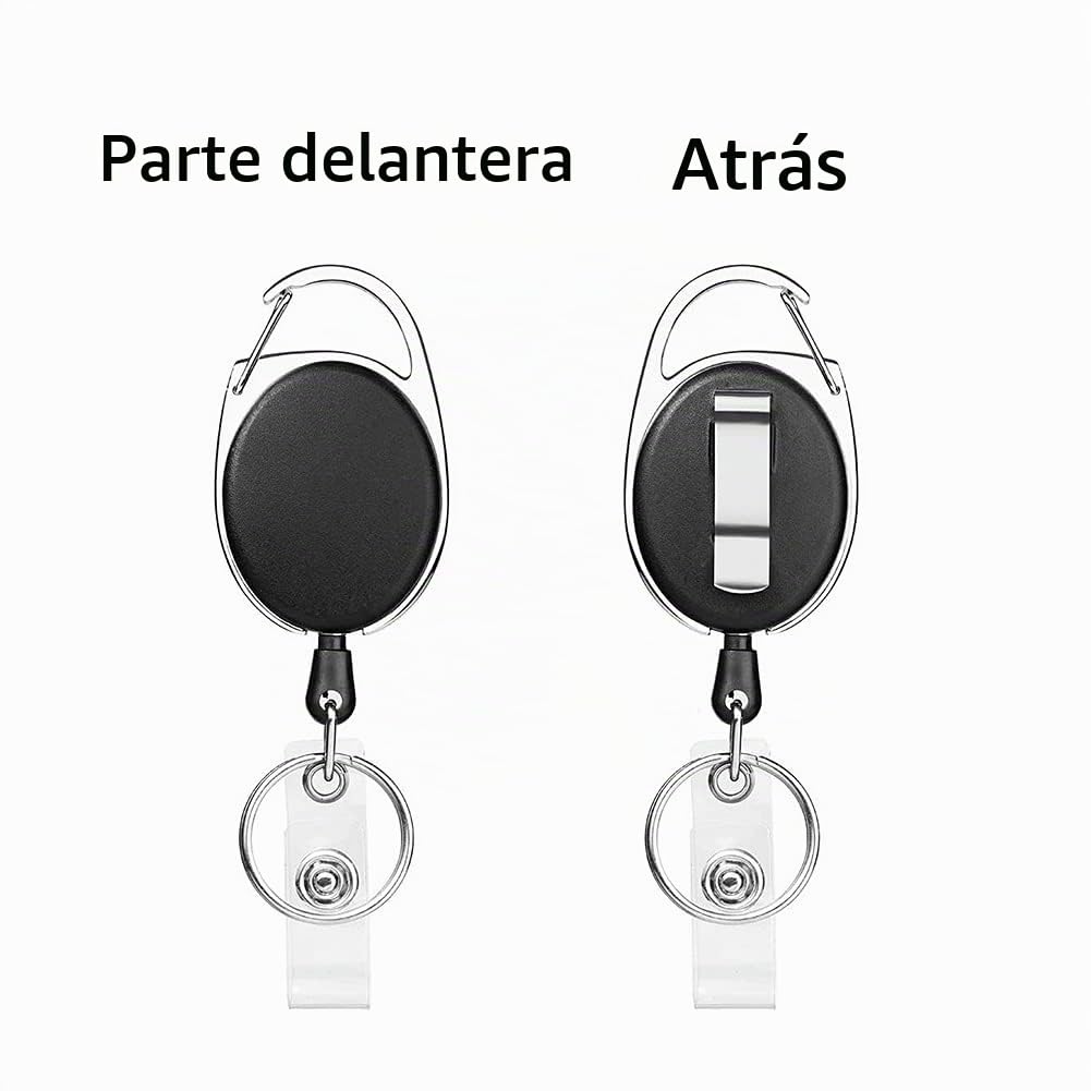 Llavero Retractil,2 Piezas Llavero Extensible Retractil, Para Porta Tarjetas Identificativas, Tarjetas,funda tarjeta identificación portatarjetas colgante (Negro 2 Piezas)
