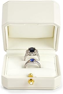 PU Double Dual Ring Box PU Leather Double Ring Gift Box Weeding Proposal Engagement Bearer Gift Case(White)