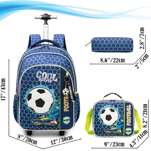 Egchescebo Mochila escolar infantil com rodinhas para meninos de 43 cm com rodas, Azul-40419-zq-lg,
