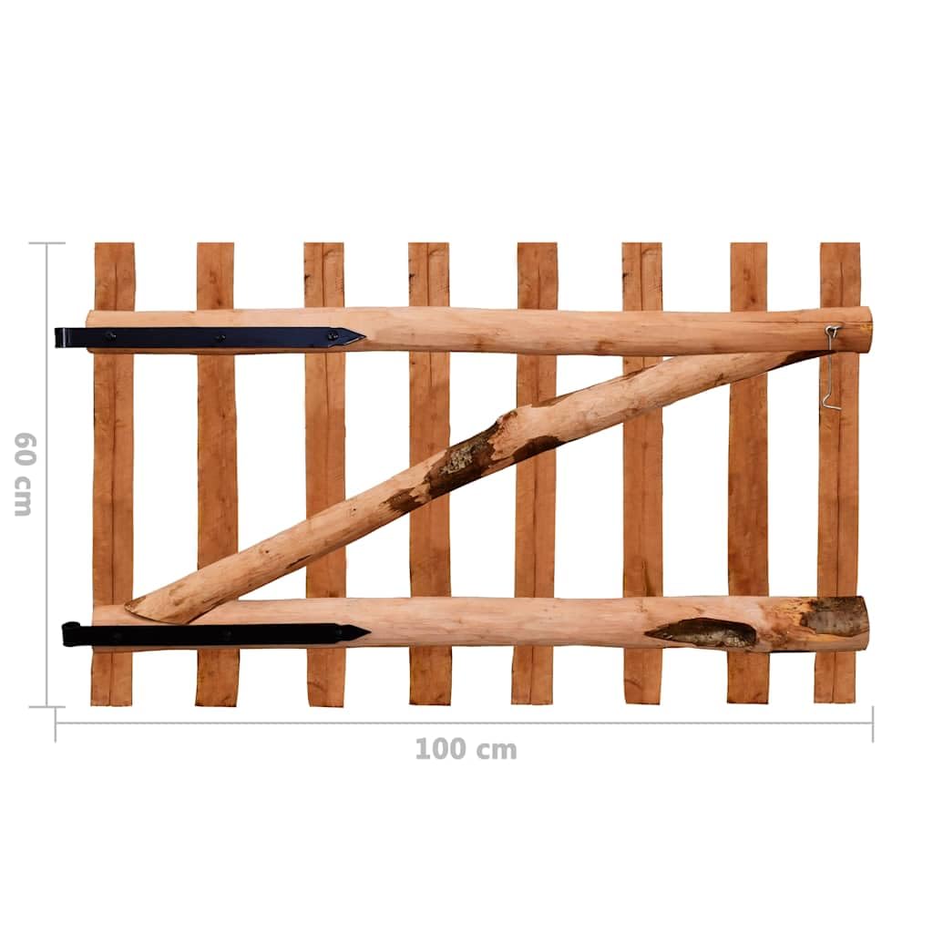 Puerta de valla de una sola hoja de madera de avellana impregnada 100 x 60 cm, encanto rústico, puerta de jardín resistente a la intemperie, incluye bisagras y gancho para cabina para jardín