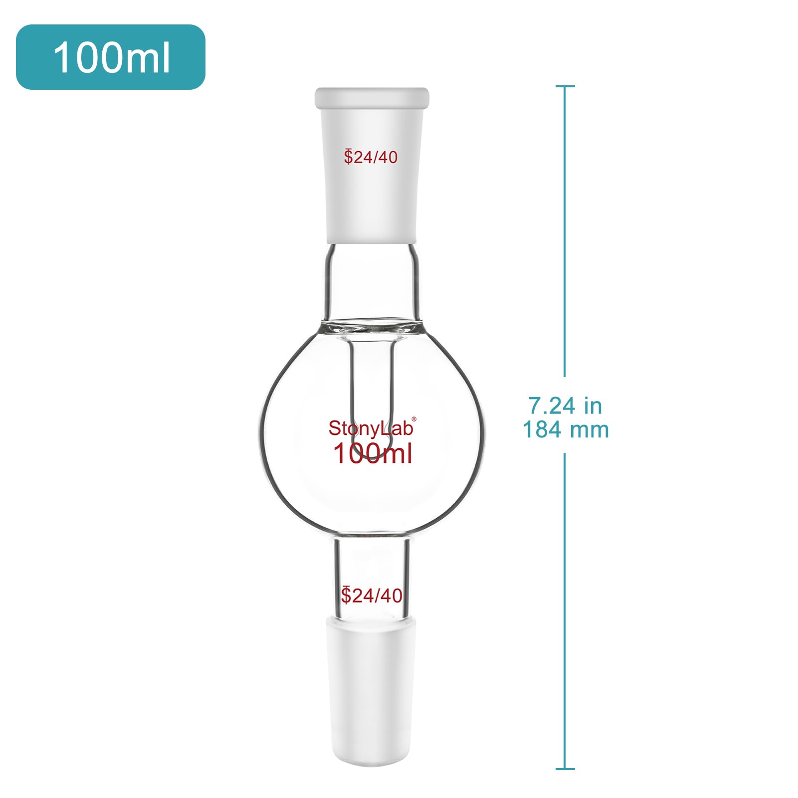 stonylab Piège de Bump pour Évaporateur Rotatif 100 ml, Tube à Vapeur Intérieur Supérieur 24/40, Joints Coniques Standard 24/40, Verre Borosilicaté G3.3