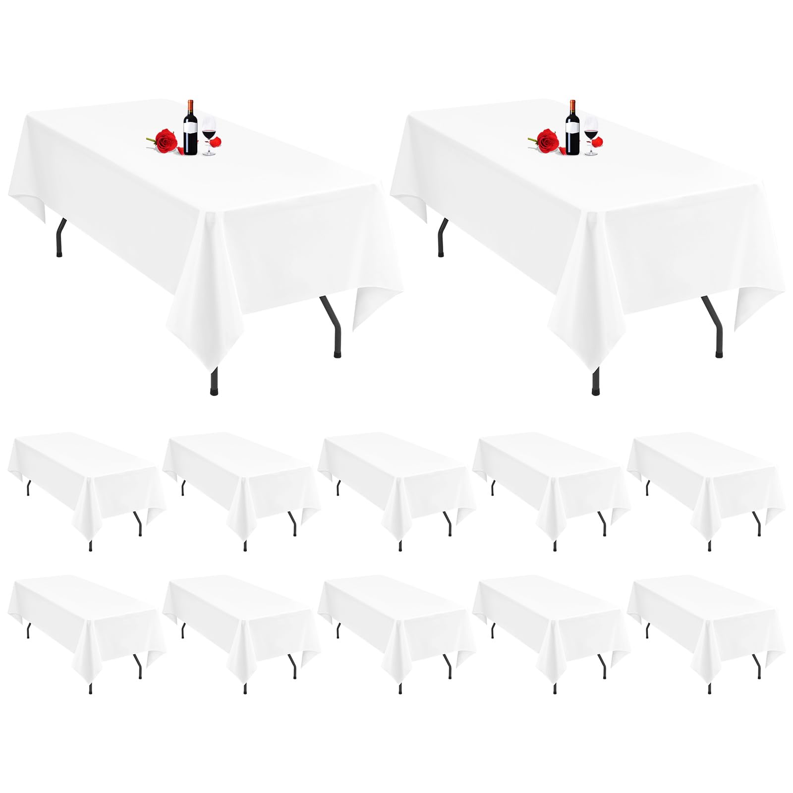 Paquete de 12 manteles blancos de 153 x 260 cm, mantel rectangular blanco para mesas de 1,8 m, mantel de poliéster lavable para bodas, banquetes