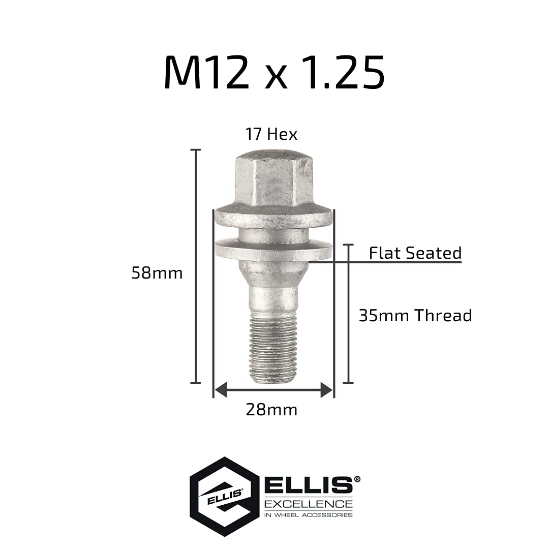 Ellis 16 bulloni di sicurezza di ricambio con rondelle piatte, M12 x 1,25, testa esagonale da 17 mm, compatibile con Citroen e Peugeot