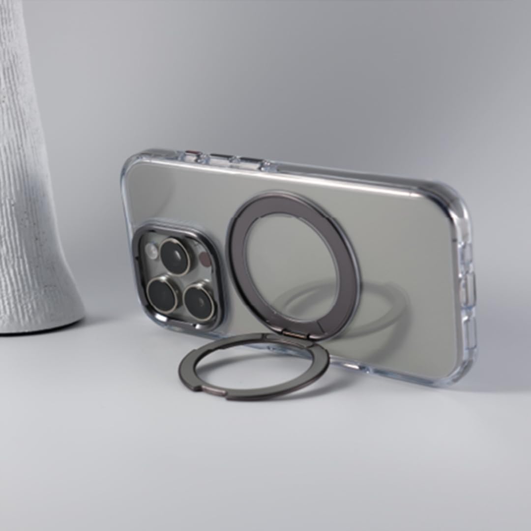 Magnetyczny obrotowy uchwyt na telefon z podstawką do iPhone'a 15 Pro, etui bezprzewodowe z PC (do iPhone'a 15 Pro/BIAŁY)