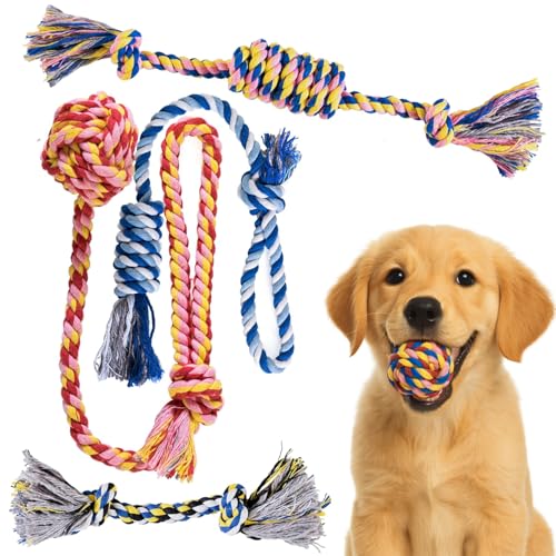 Pets&Goods Dog Rope Chew Toys – 5-Pack Durable Cotton Tug Toys for...
