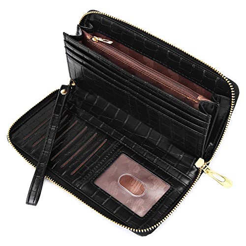Badiya Womens Wallet Rfid Blocking Leather Zip Around Wallet Large Capacity Credit Card Long Purse Clutch Wristlet #TOP1