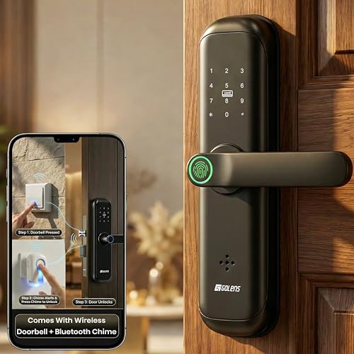 Image of Golens FullGuard X3Pro Smart Door Lock 9-in-1 Access Unique Chime + Bell Switch Unlocking Visitor Friendly, WiFi + Bluetooth, Fingerprint, PIN, RFID, OTP, App, Mechanical Key