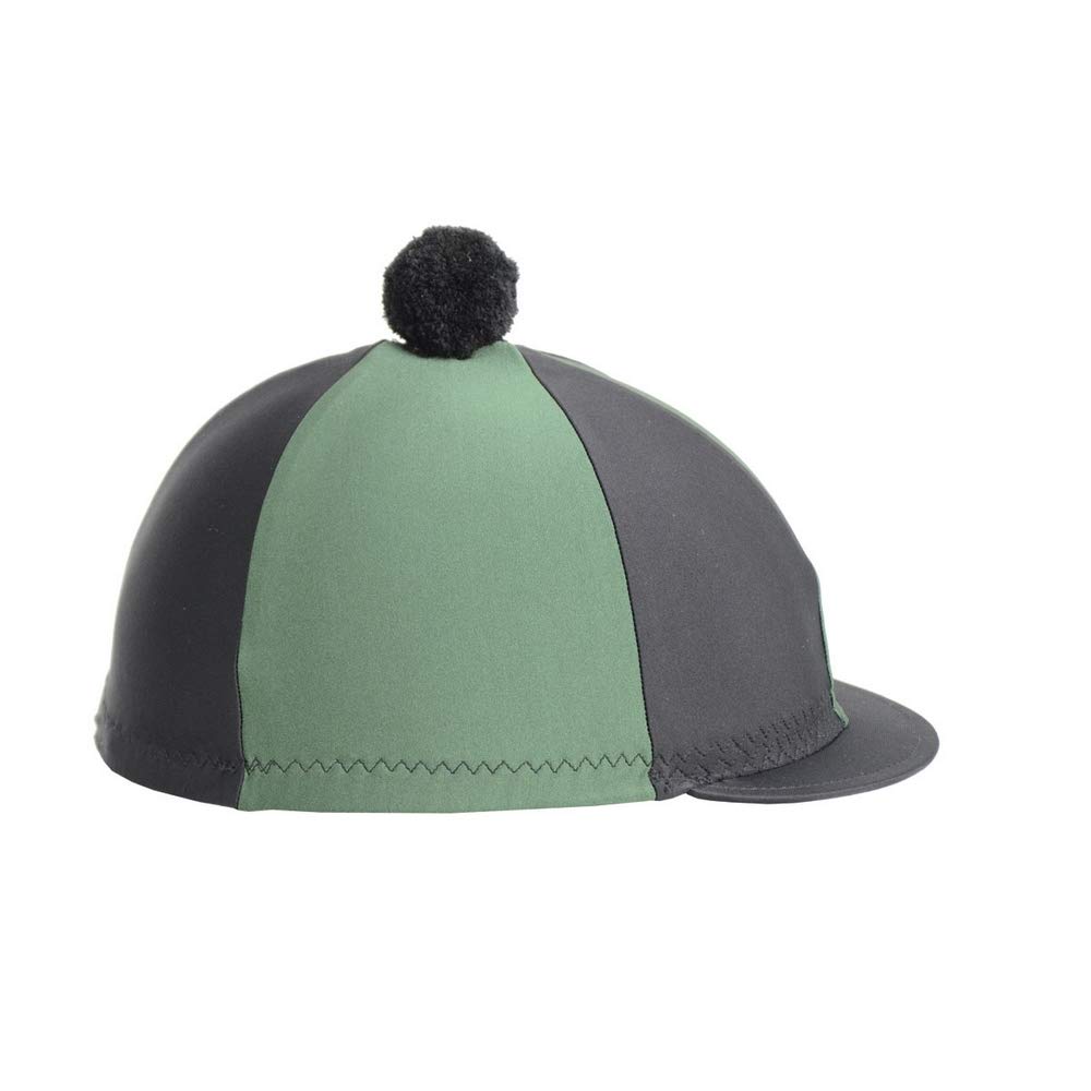 Hy Two Tone Lycra Silks with Bobble - Black/Green - Horse Riding Hat Covers