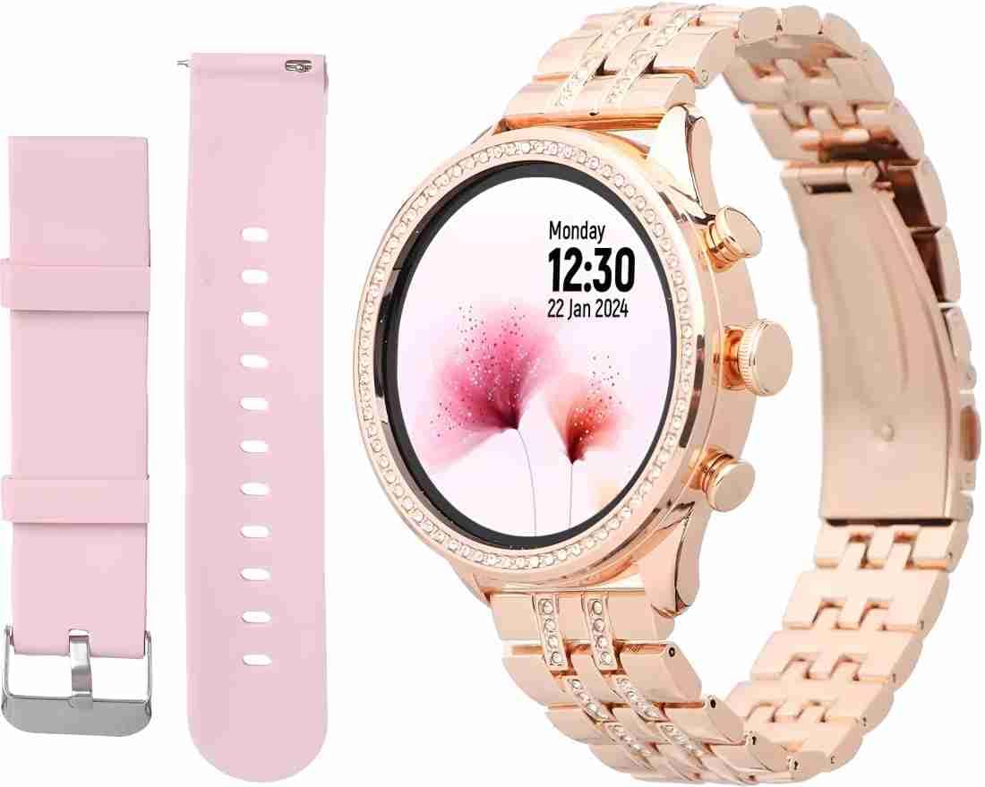 TECHNO LINE MOBILE ACCESSORIES Rose Gold Strap Fitness, Health, Music Smartwatch for Women, Free Size