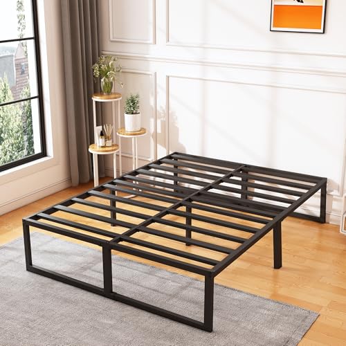 XINXINYAN 18 Inch Queen Bed Frame, No Box Spring Needed, Heavy Duty Metal Platform Queen Size Bed Frame, Strong Steel Slats Support, Noise Free, Easy Assembly, Black