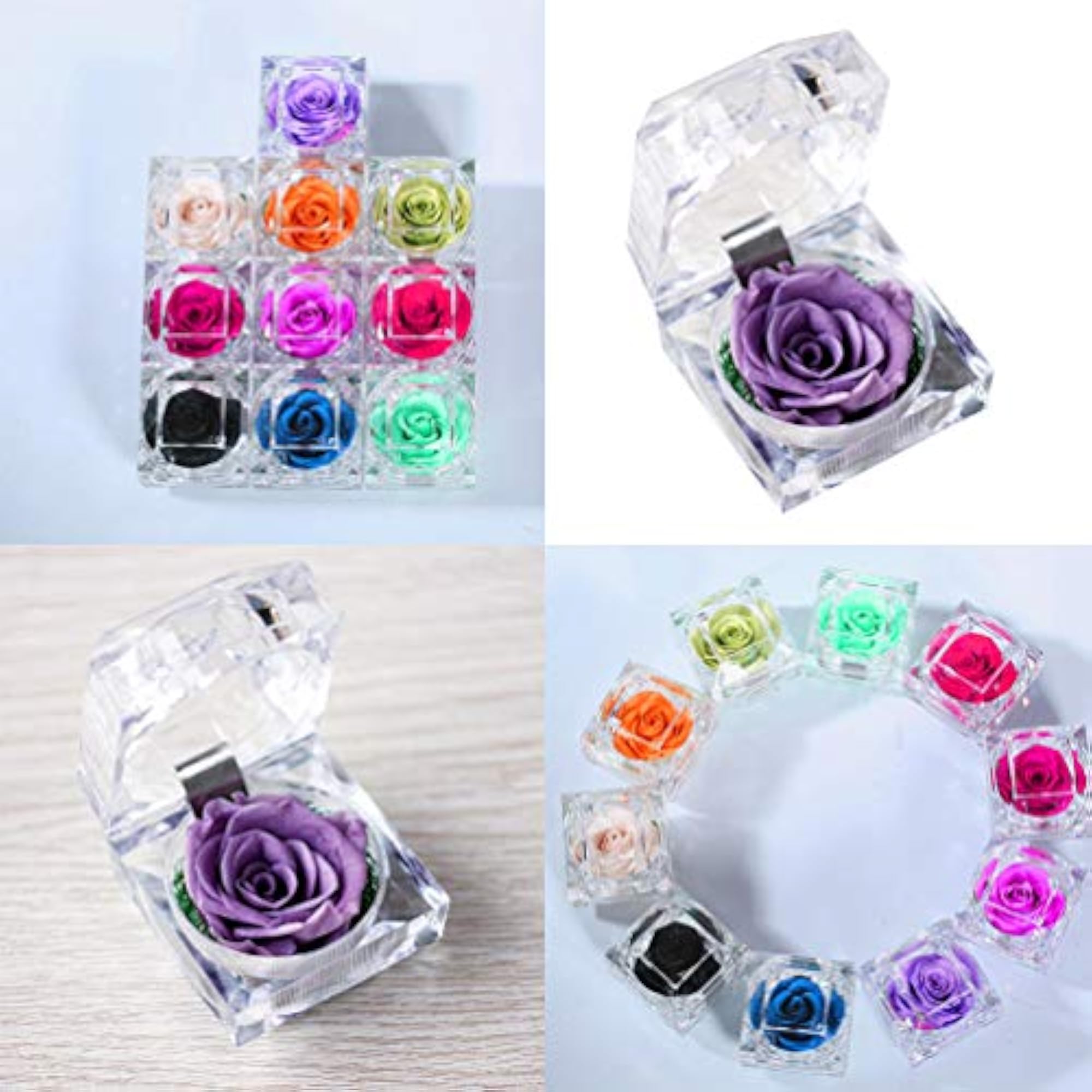 Preserved Eternal Flower Rose with Acrylic Ring Box