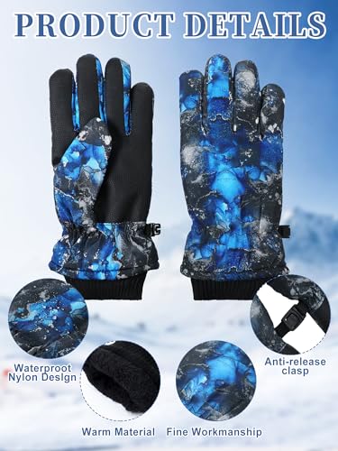 Image of Honoson 2 Pairs Kids Snow Gloves, Winter Waterproof | for Outdoor Snowboard Sledding, Warm Fleece Lining, Windproof, Adjustable Wrist Strap, Youth Cold Weather Ski Glove