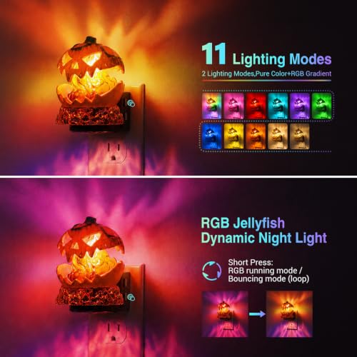 Image of JandCase Halloween Night Light, RGB Color Night Lights Plug into Wall | Cute & Funny Pumpkin Night Light for Kid, Plug in Nightlight with Dynamic RGB Running\Jumping Light for Halloween Party Decor
