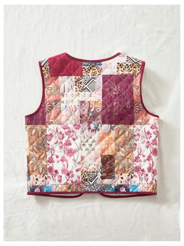 SweatyRocks Women's Floral Print Padded Vest Jacket Bow Tie Front Sleeveless Gilet Puffer Coat2