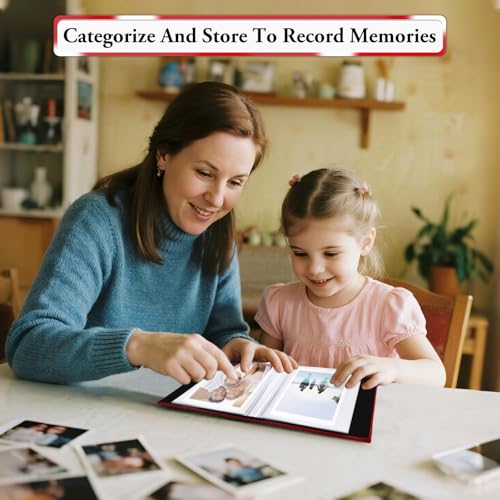 Image of Small Photo Album 4x6,Linen Cover Slide-in Mini Photo Album Book Can Holds 100 4x6 Photos with 50 Black Sheets for Baby Family Pictures Artwork or Postcards Storage (Red)